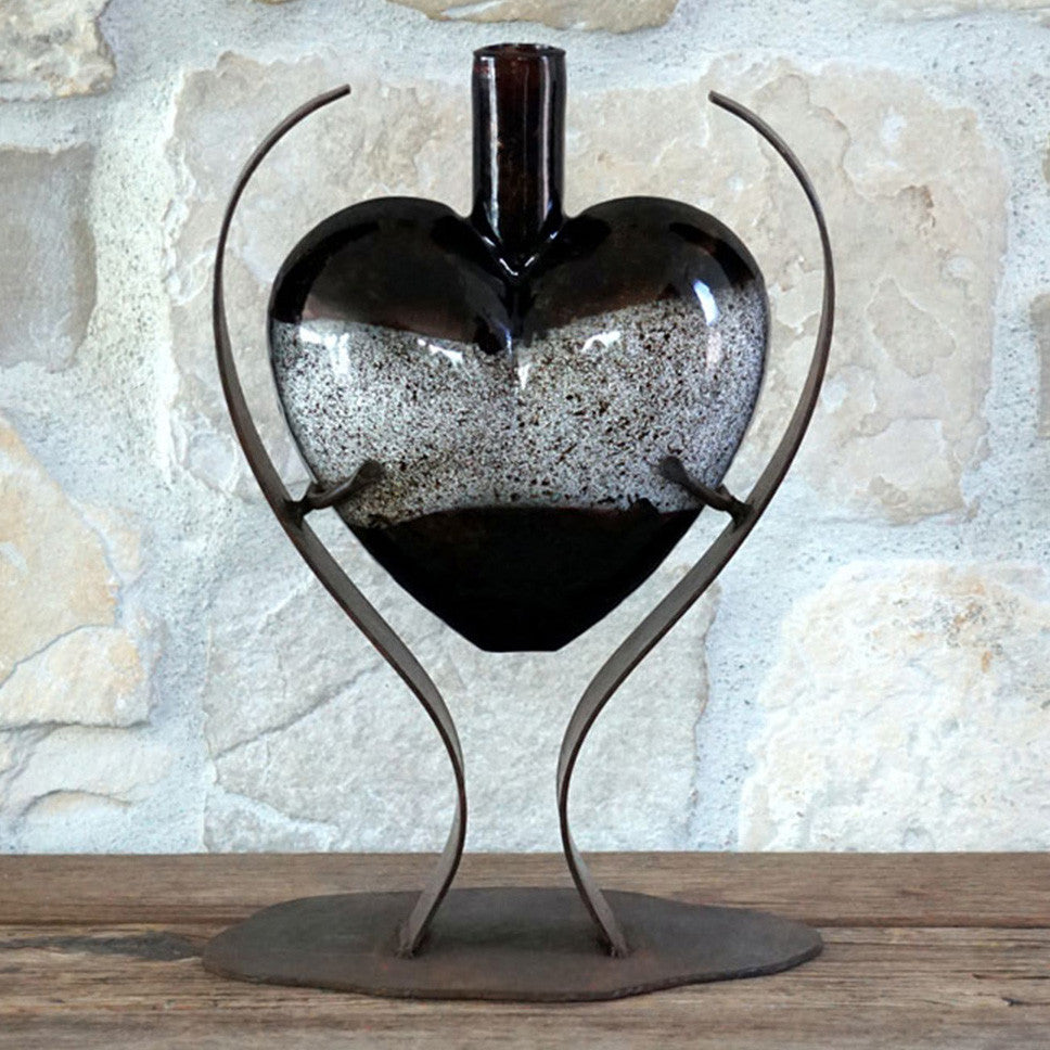 Stone Heart Art Glass Sculpture