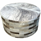 Gray Round Cowhide Ottoman - 36 Inch