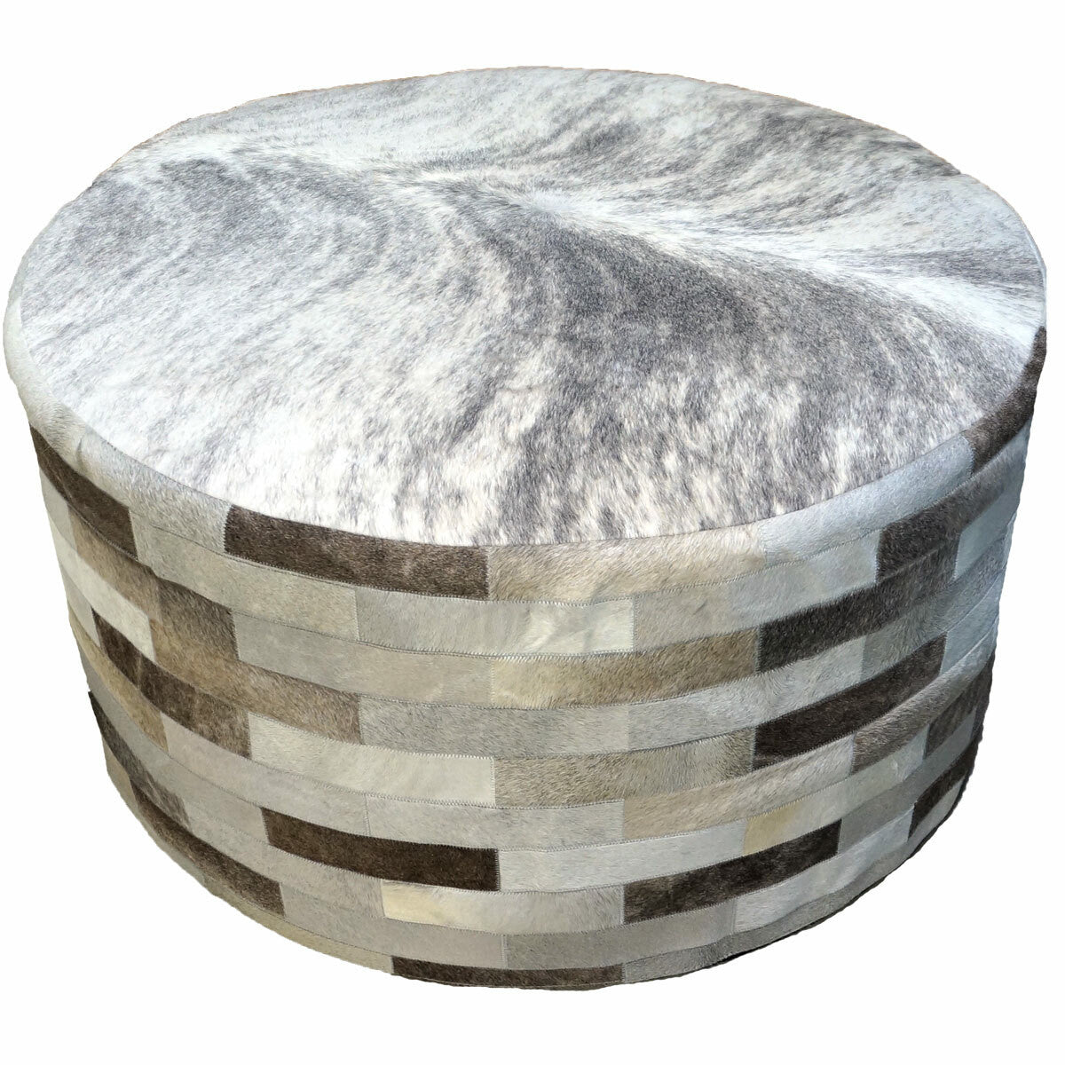 Gray Round Cowhide Ottoman - 36 Inch