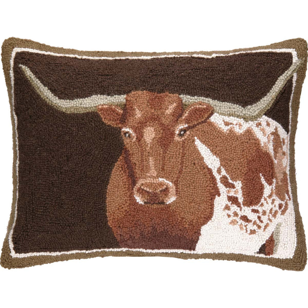Western Longhorn Hooked Pillow