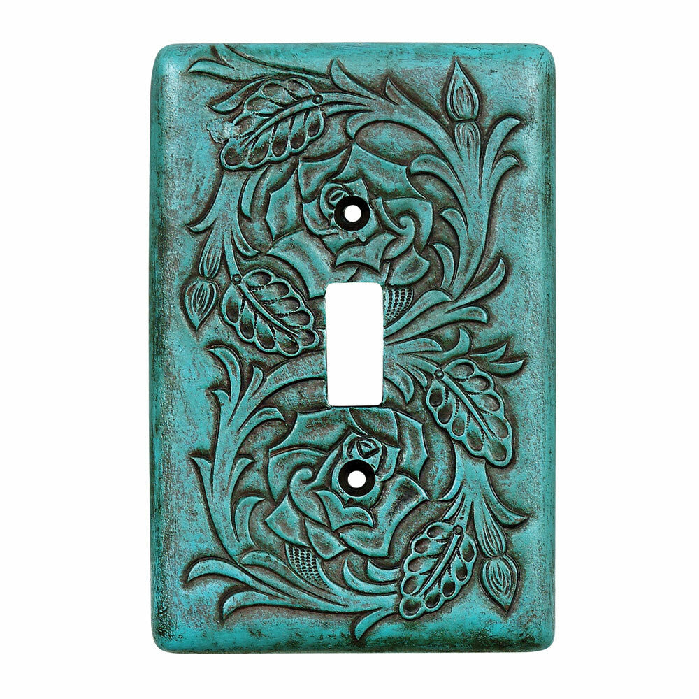 Turquoise Tooled Leather Single Switch Cover - SALE