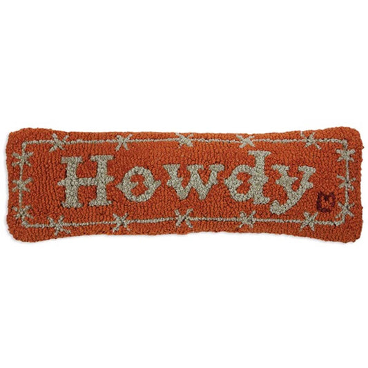 Orange Howdy Hooked Wool Rectangle Pillow