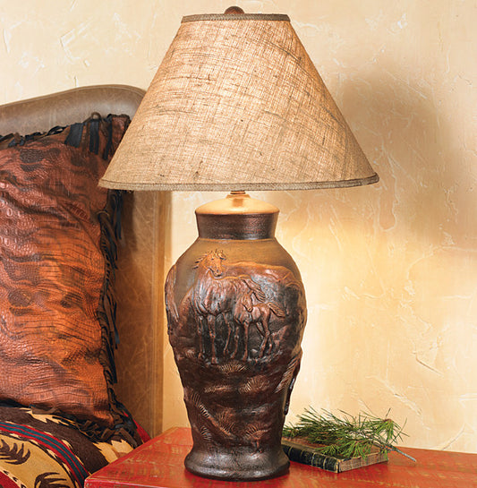 Horse Pottery Lamp with Burlap Shade