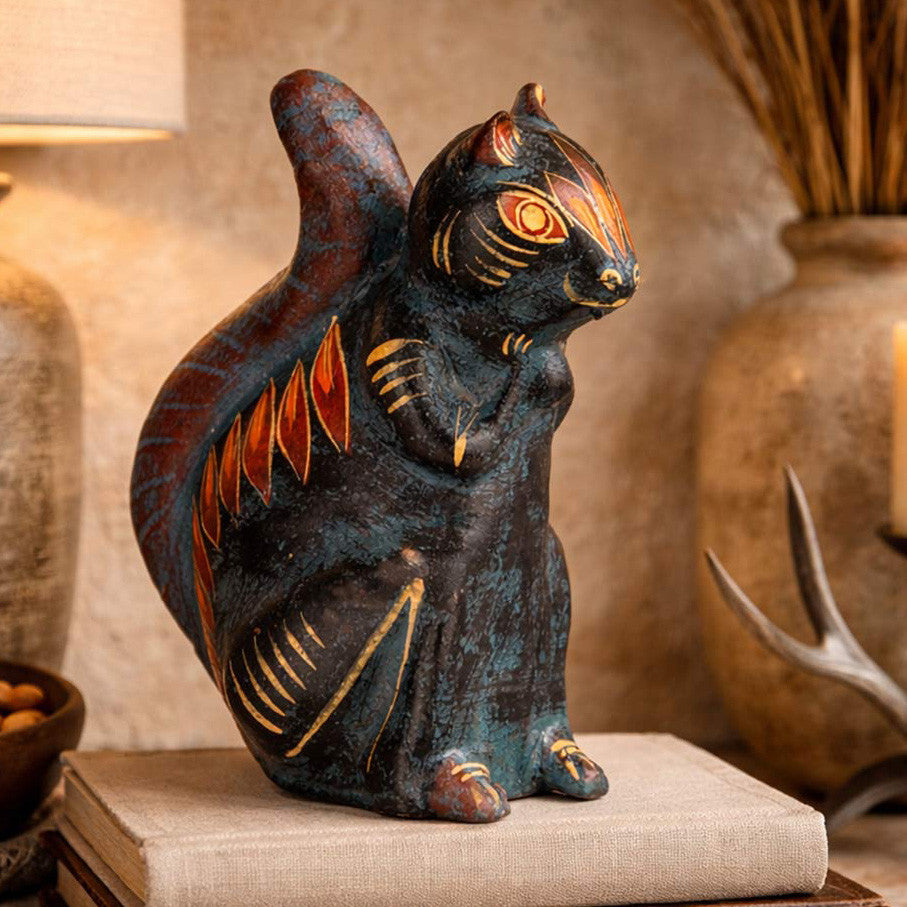 Midnight Fiesta Clay Squirrel Sculpture