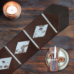 Fringed Geometric Panels Leather Table Runner - 120 Inch
