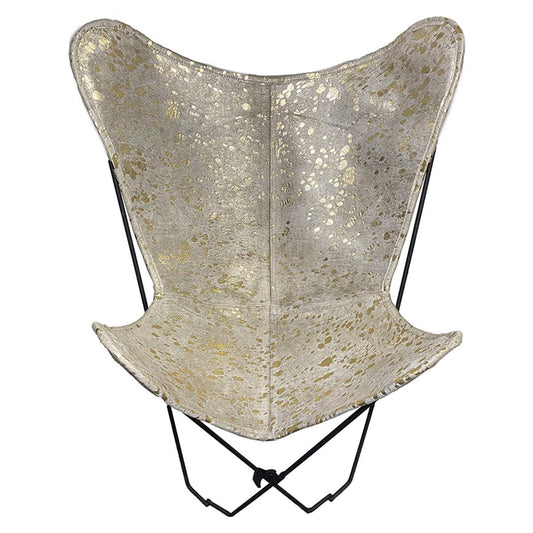 Gold & White Cowhide Sling Chair