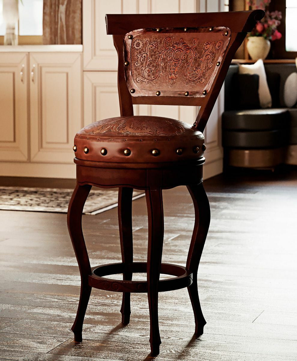 Spanish Heritage Swivel Counter Stool with Back - Brown - Set of 2