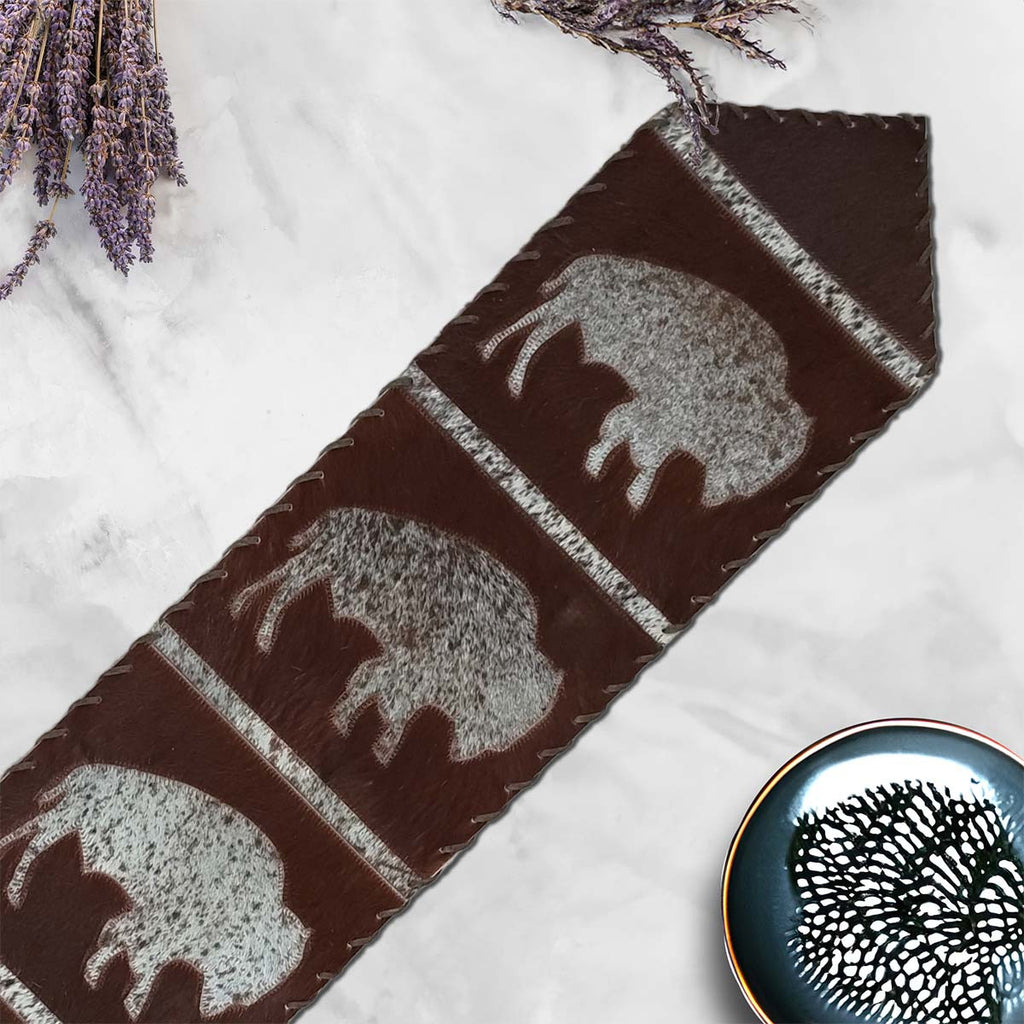 Roaming Bison Dark Leather Table Runner - 120 Inch