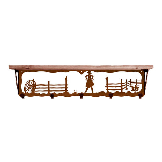 Cowgirl 34 Inch Pine Hook Shelf