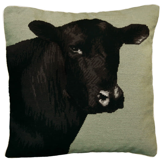 Black Angus Needlepoint Pillow