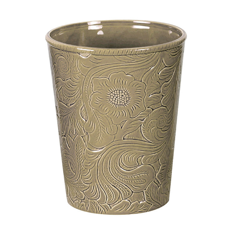 Savannah Taupe Tooled Ceramic Waste Basket