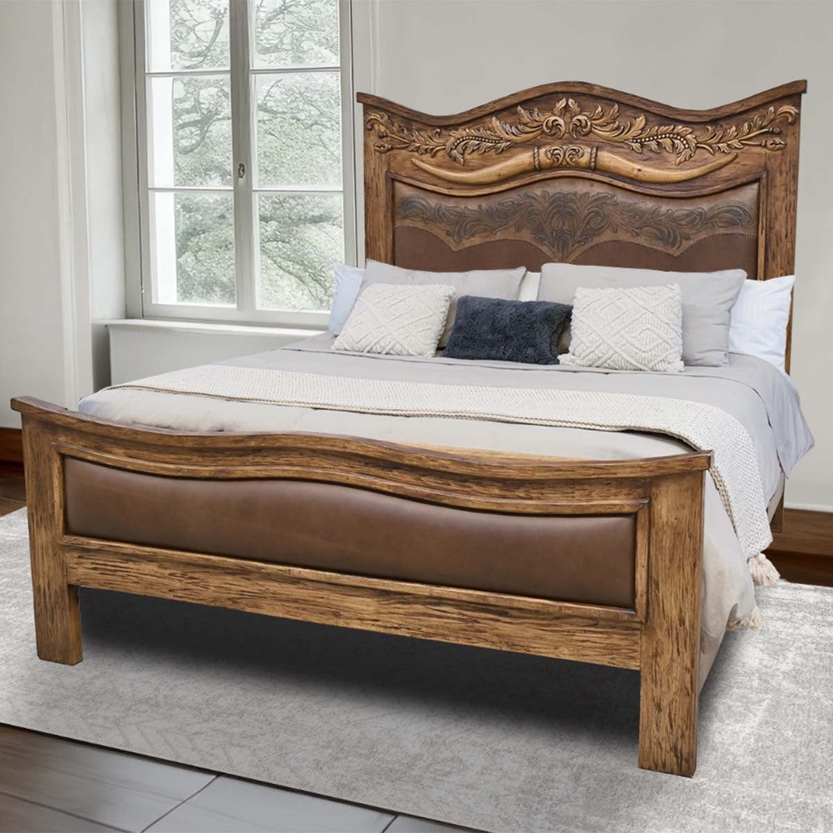 Rustic Longhorn Bed - King