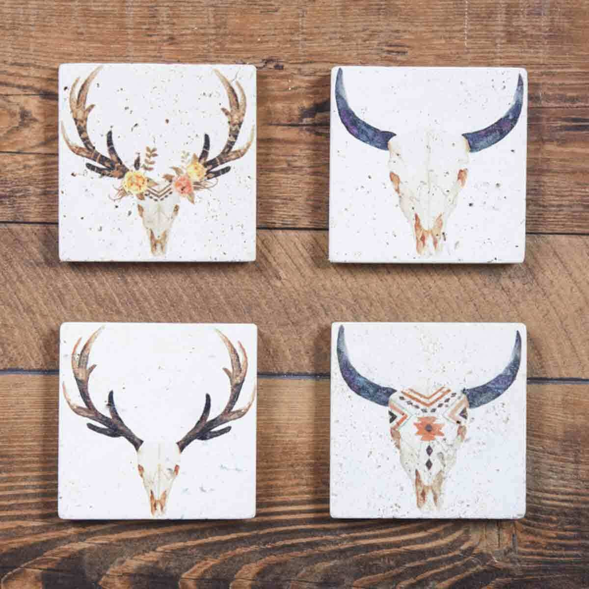 Western Skull Coasters - Set of 4 - OUT OF STOCK UNTIL 08/12/2026