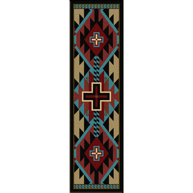 Rustic Cross Blue Southwestern Rug - 2 x 8