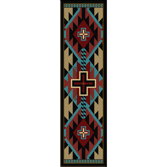 Rustic Cross Blue Southwestern Rug - 2 x 8