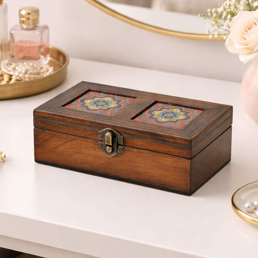 Wood And Ceramic Tile Trinket Box