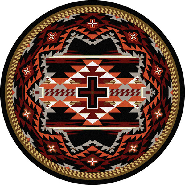 Rustic Cross Black Southwestern Rug - 8 Foot Round