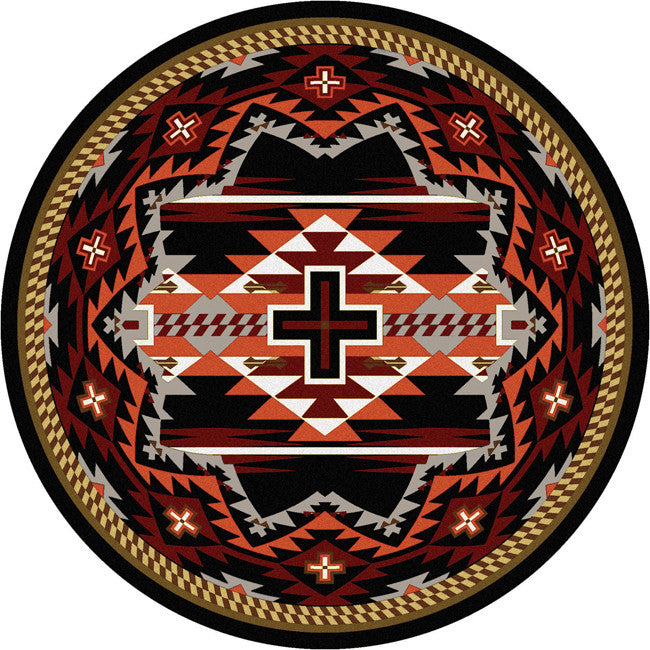 Rustic Cross Black Southwestern Rug - 8 Foot Round