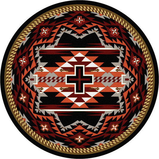 Rustic Cross Black Southwestern Rug - 8 Foot Round