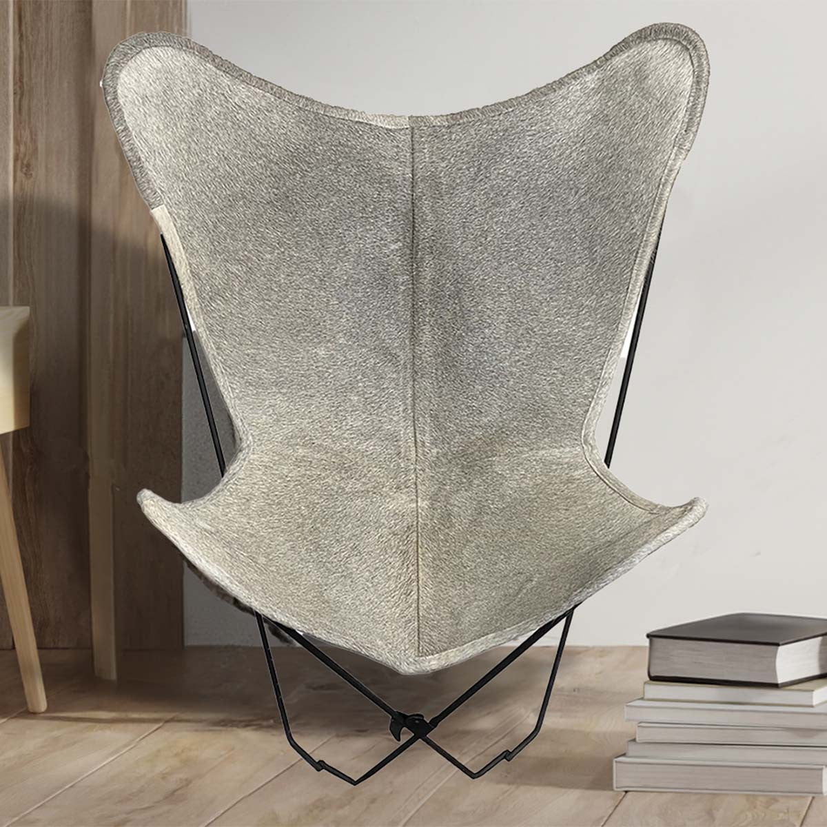 Gray Cowhide Sling Chair