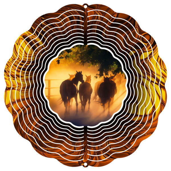 Golden Hour Horses Wind Spinner