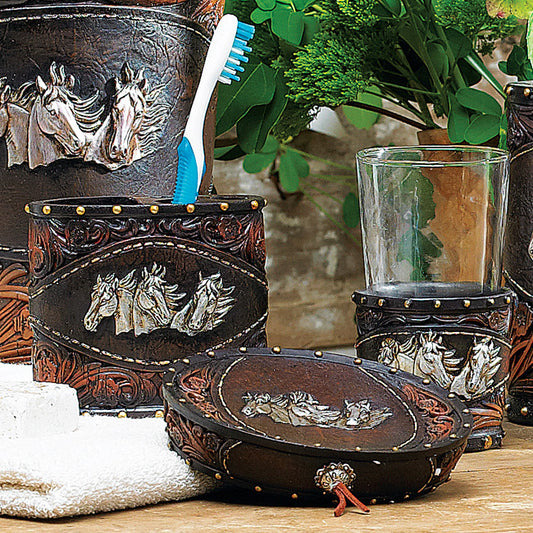 Horse Tooled Leather Bath Set (3 pcs)- SALE