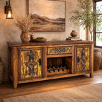 Brandon Hand Carved Sideboard with Wine Rack - Turquoise