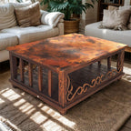 Mercantile Copper Top Coffee Table with Wrought Iron Detail