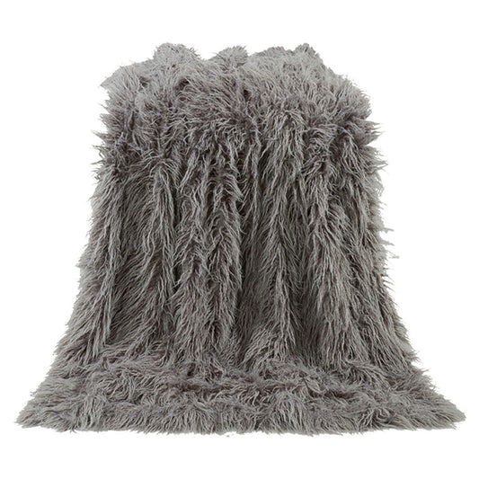 Mongolian Gray Faux Fur Throw - OUT OF STOCK UNTIL 08/24/2026
