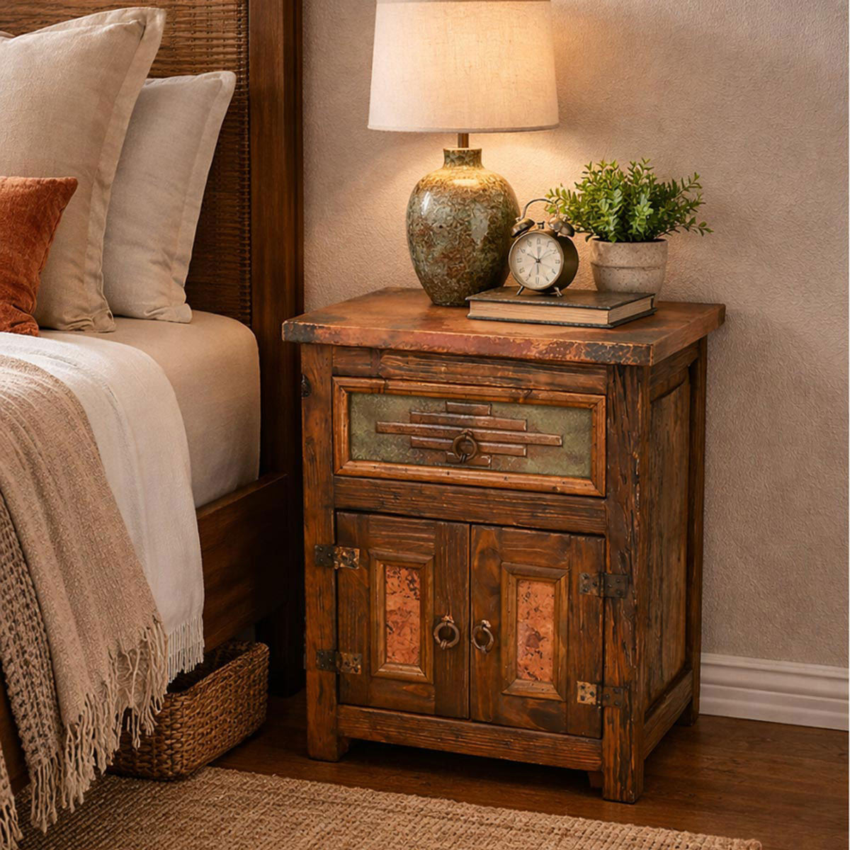 Stanfield Wood Nightstand with Copper Detail