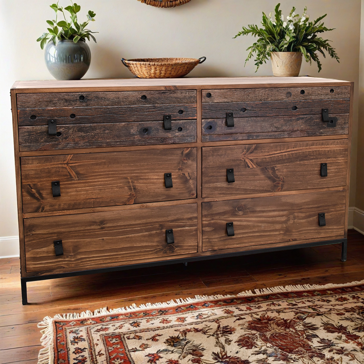 brown dresser with black handles Modern Rustic Style Gray Finish 1Pc Dresser Of 6X