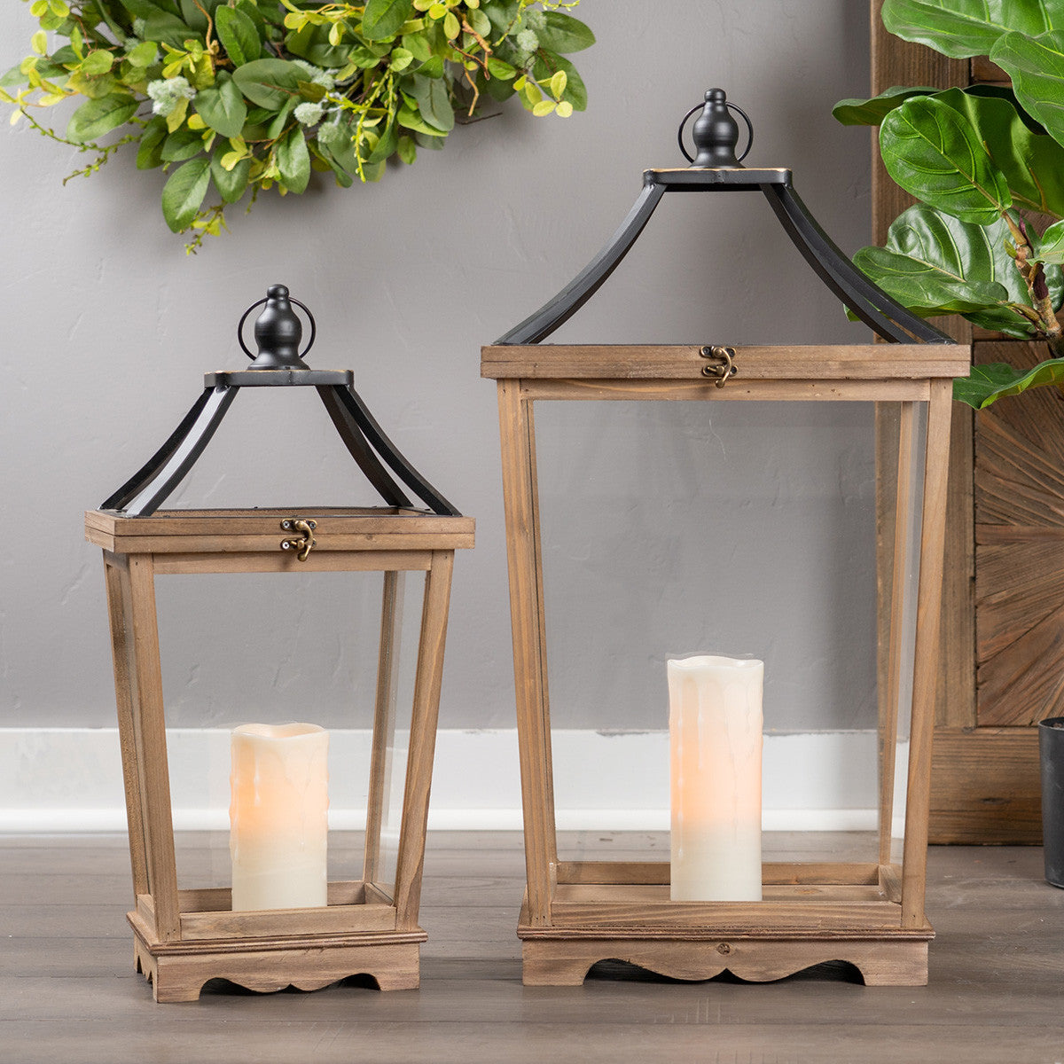 Galveston Wood Lanterns - Set of 2