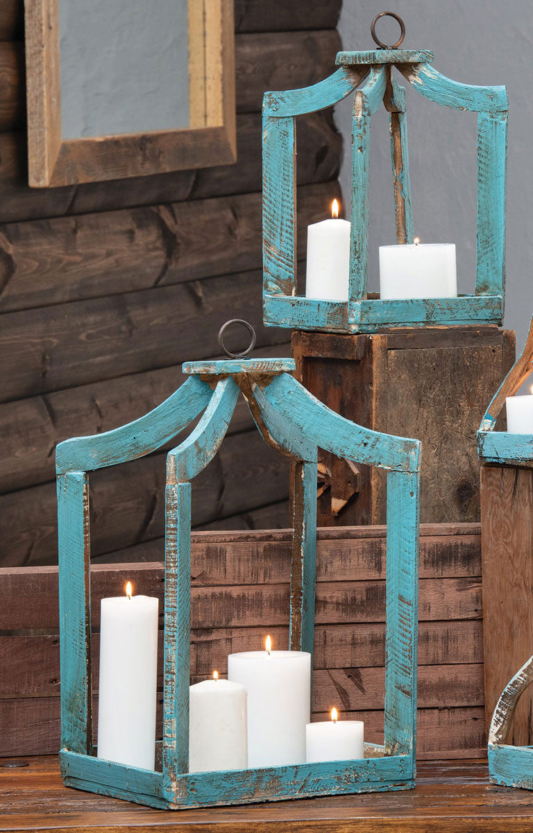 Mission Canopy Turquoise Candle Lanterns - Set of 2