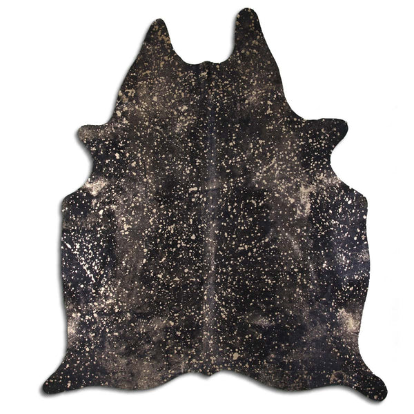 Gold Specked Black Cowhide Rug - Medium