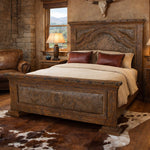 Roundup Solid Wood & Tooled Leather Bed - King