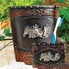 Horse Tooled Leather Waste Basket- SALE