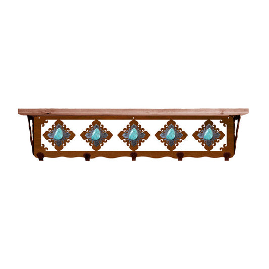 Turquoise Stone 34 Inch Pine Hook Shelf