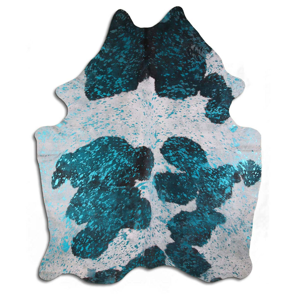 Metallic Blue & Black Cowhide Rug - Medium