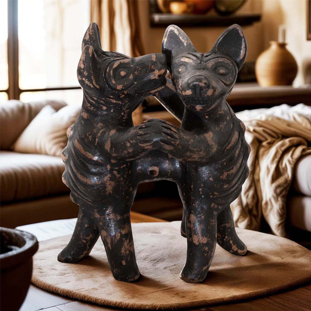 Western Dancing Dogs Clay Sculpture