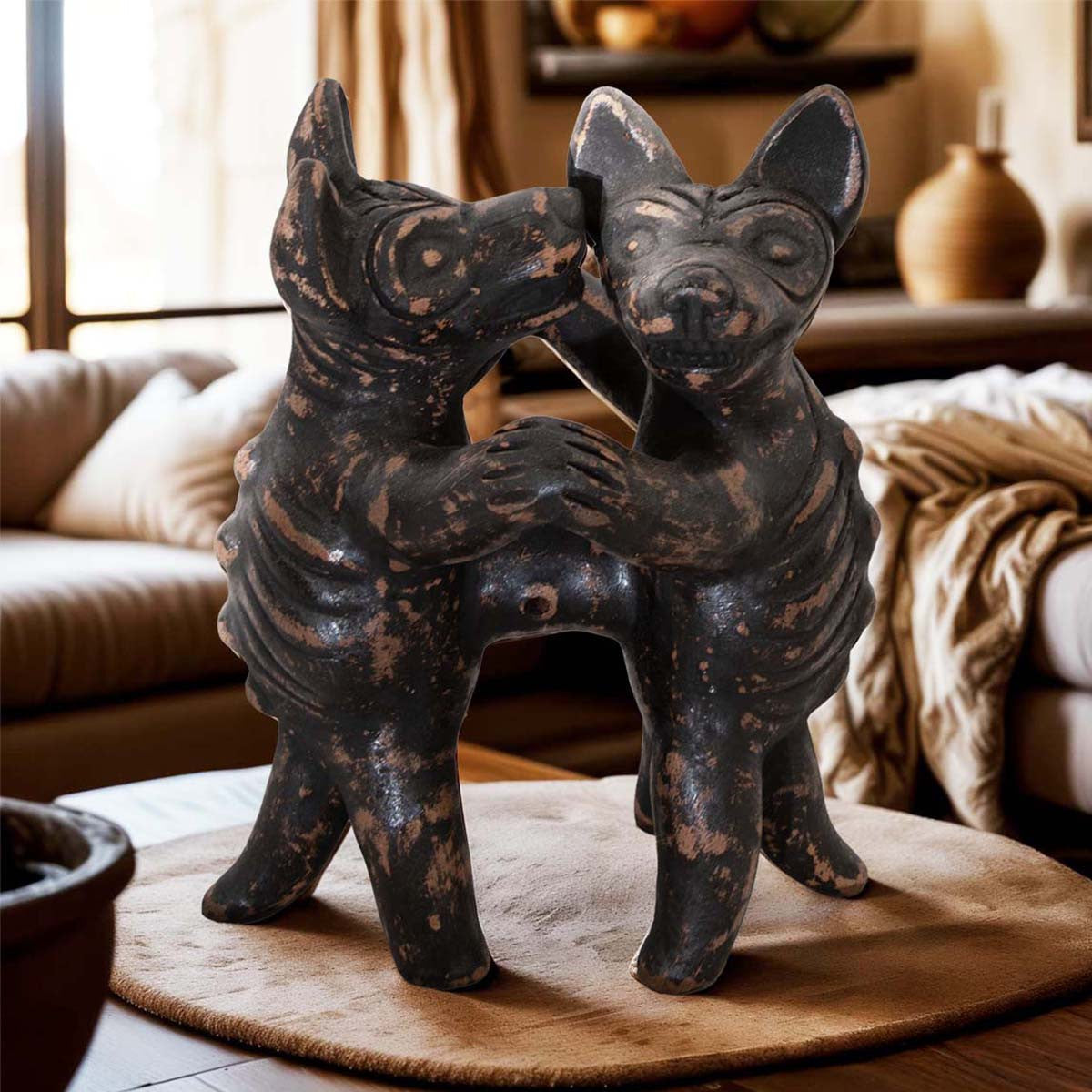 Western Dancing Dogs Clay Sculpture