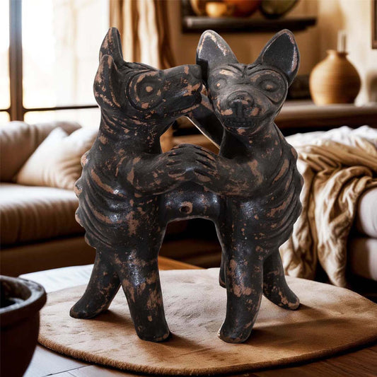 Western Dancing Dogs Clay Sculpture