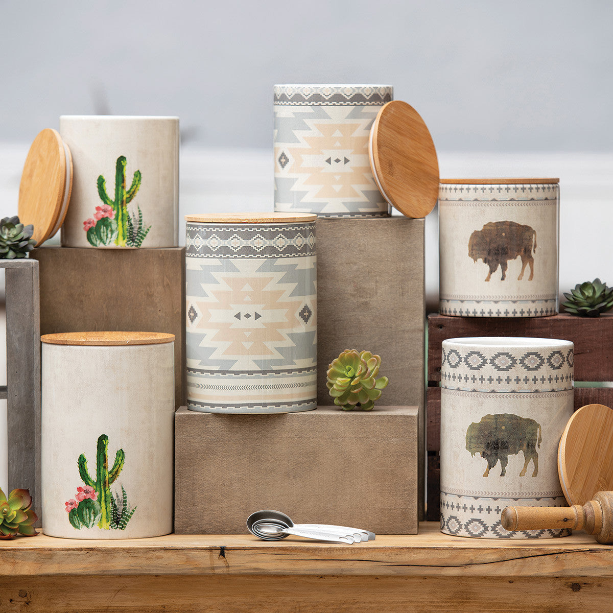 Buffalo Spirit Ceramic Canisters - Set of 2