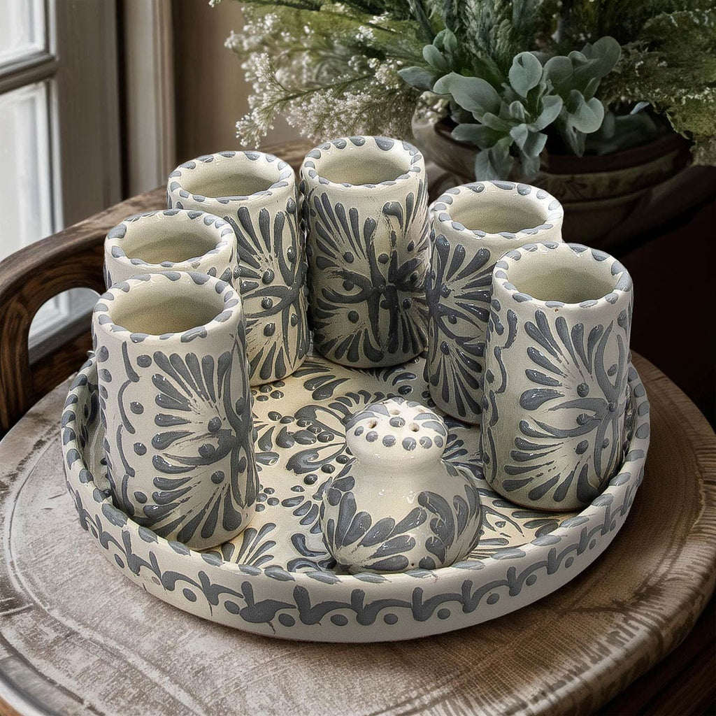 Dorado Talavera Tequila & Salt Shaker Set (8 pcs)