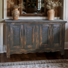 Outlaw Carved Wood Buffet with Beaten Metal Panels