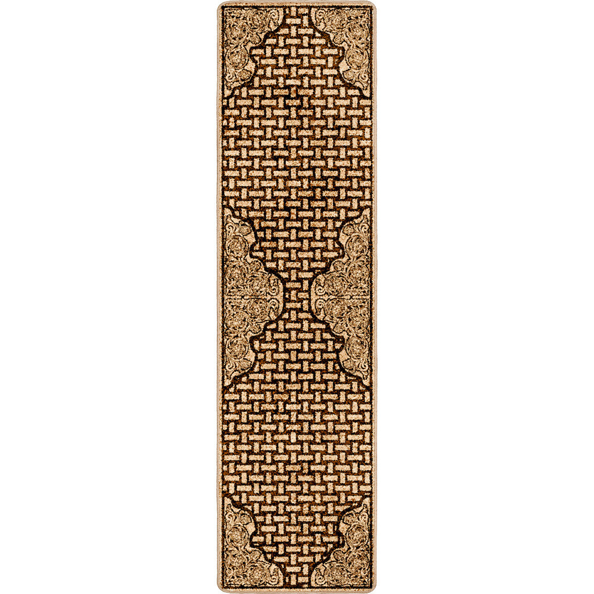 Tooled Leather Scroll & Weave Rug - 2 x 8
