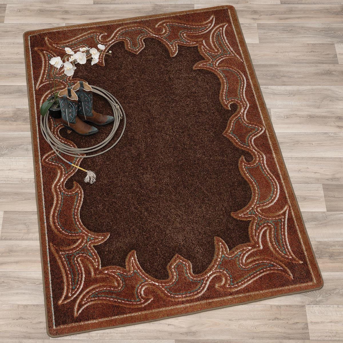 Western Stitched Brown Rug - 5 x 8