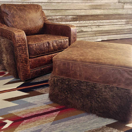 Plainsman Ottoman with Leather Top