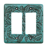 Turquoise Tooled Leather Double Rocker Cover - SALE