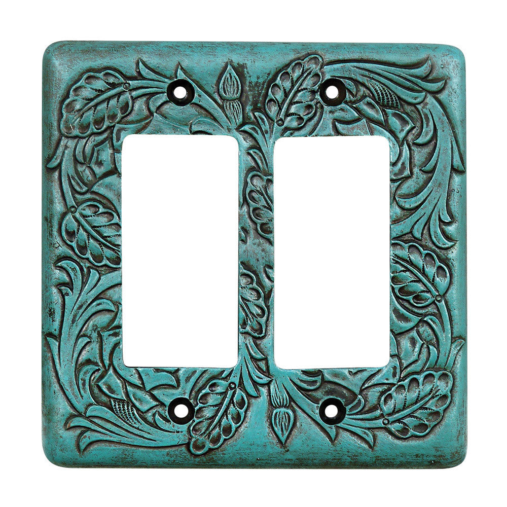 Turquoise Tooled Leather Double Rocker Cover - SALE
