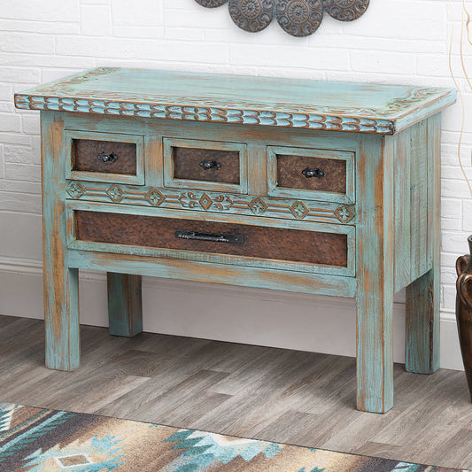 Taos Pueblo Turquoise Carved Buffet
